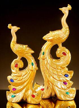 孔雀摆件客厅电视柜酒柜装饰品陶瓷电镀中式高档大气新款新房摆设