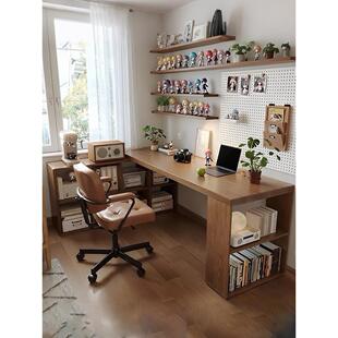 飘窗桌卧室实木书桌书架一体搭台桌窗台工作台转角L型电脑桌MF53