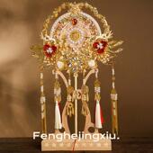 团扇新娘结婚高级重工双面成品婚扇婚礼金色扇子diy材料包