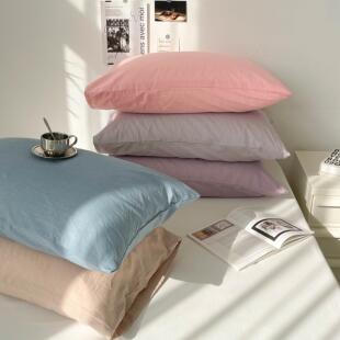 朴实无华小舒服 全棉色织水洗棉纯色枕套单祇枕芯罩百搭莫兰迪色