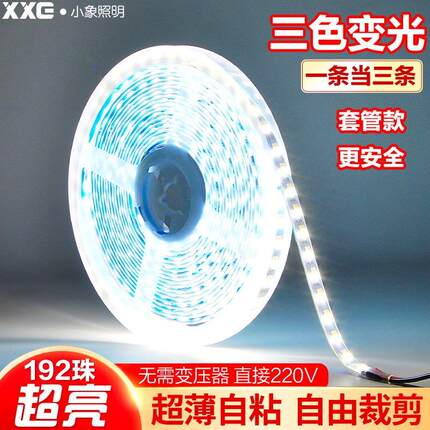 智能led灯带三色变光线性灯220V室内家用客厅双色温软灯带条自粘
