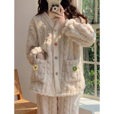 珊瑚绒睡衣女款冬季高级感简约