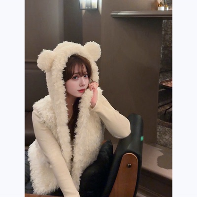 可爱小熊耳朵环保皮草马甲