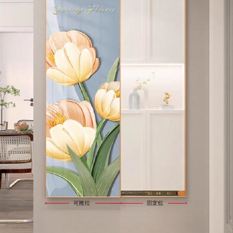 隐藏式全身镜子隐形穿衣镜可关闭推拉玄关装饰P画家用壁挂画试衣