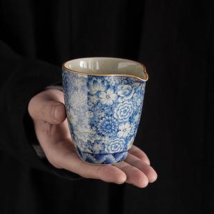 陶瓷单杯耐高温青花主人杯功夫茶具家用公道可养茶杯防烫复古中式