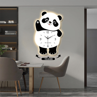 简约可爱美观大气家用挂墙创意时钟壁灯发光 熊猫挂钟客厅静音新款