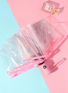 透明雨伞折叠全自动女白色日系网红雨伞大号双人加固加大拍照长柄