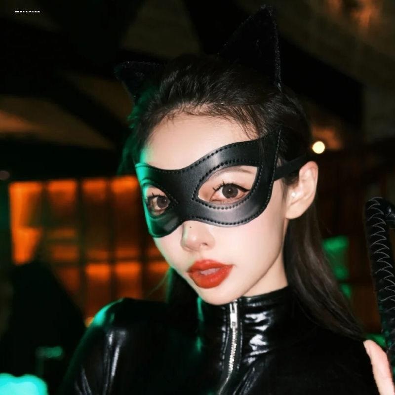 猫女万圣节化妆舞会面具辣妹Cos复古风皮质眼罩酒吧派对半脸面罩