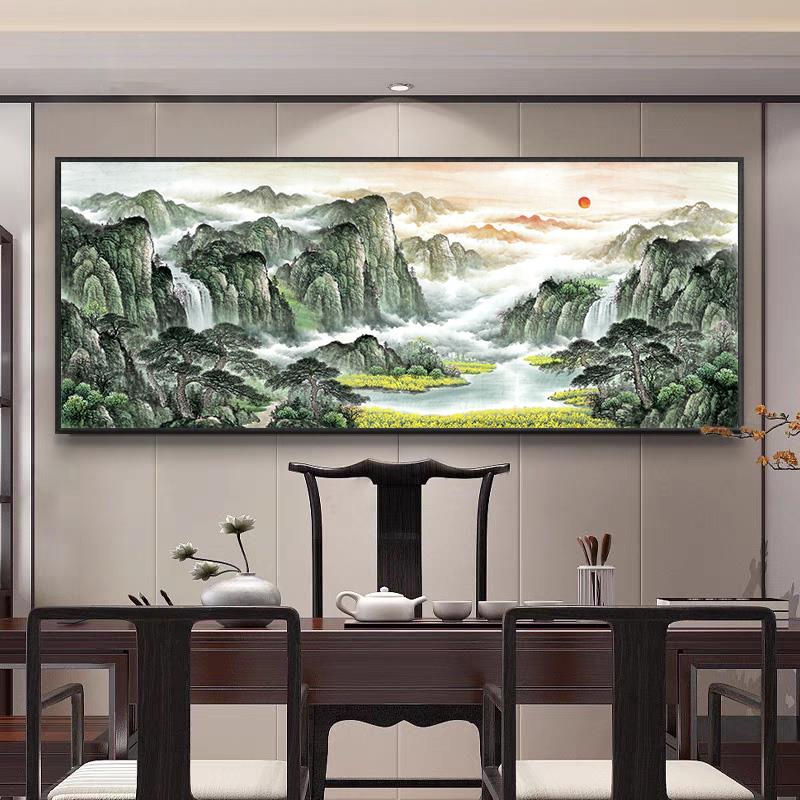 办公室字画装饰画流水生财客厅背景挂画禅意壁画靠山图聚财山水画