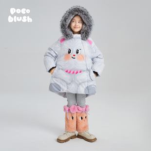 pocoblush原创设计毛绒蝴蝶结大脸猫90白鹅绒女童加厚保暖羽绒服