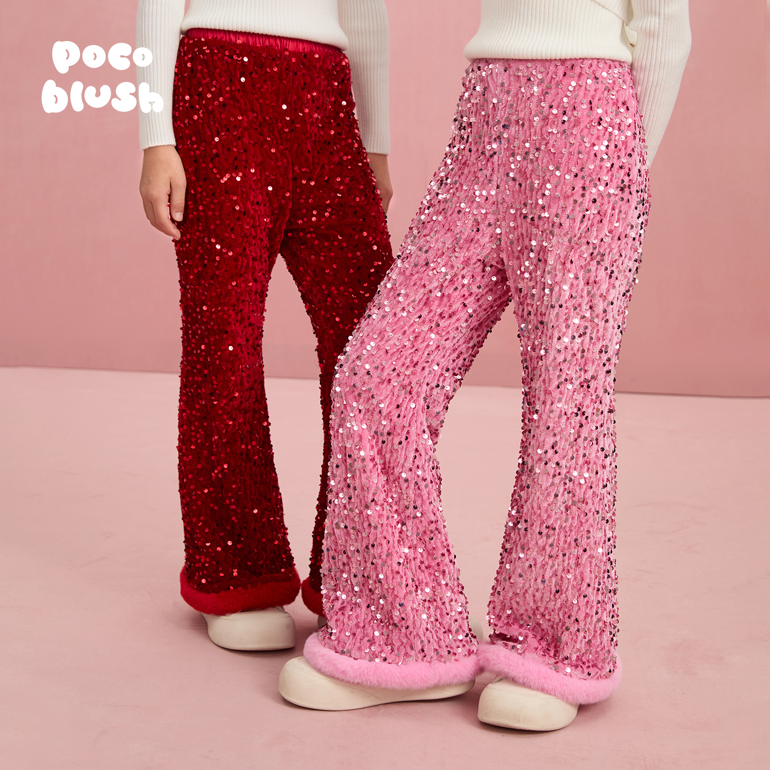 【星光闪闪】亮片丝绒新年喇叭裤