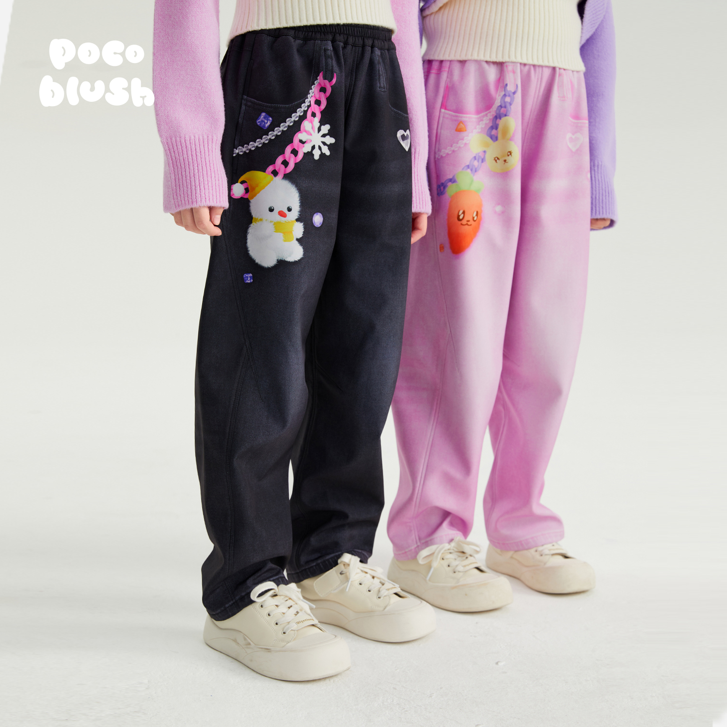 【毛绒雪人】绘画牛仔冲锋裤女童