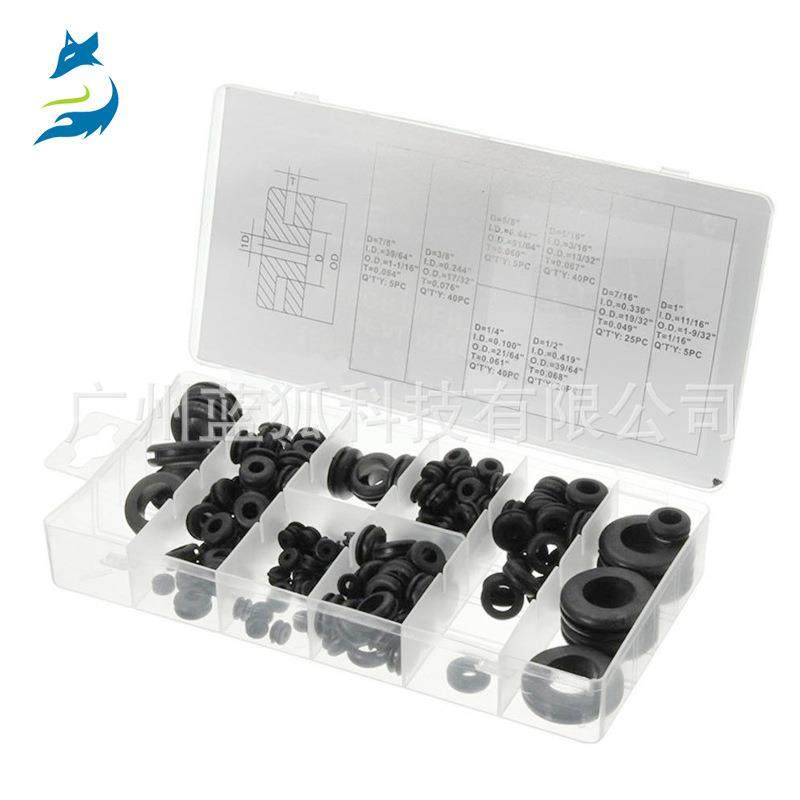 跨境 180PCS盒装橡胶护线环 护线套双面护线圈 穿线套组 厂家直销