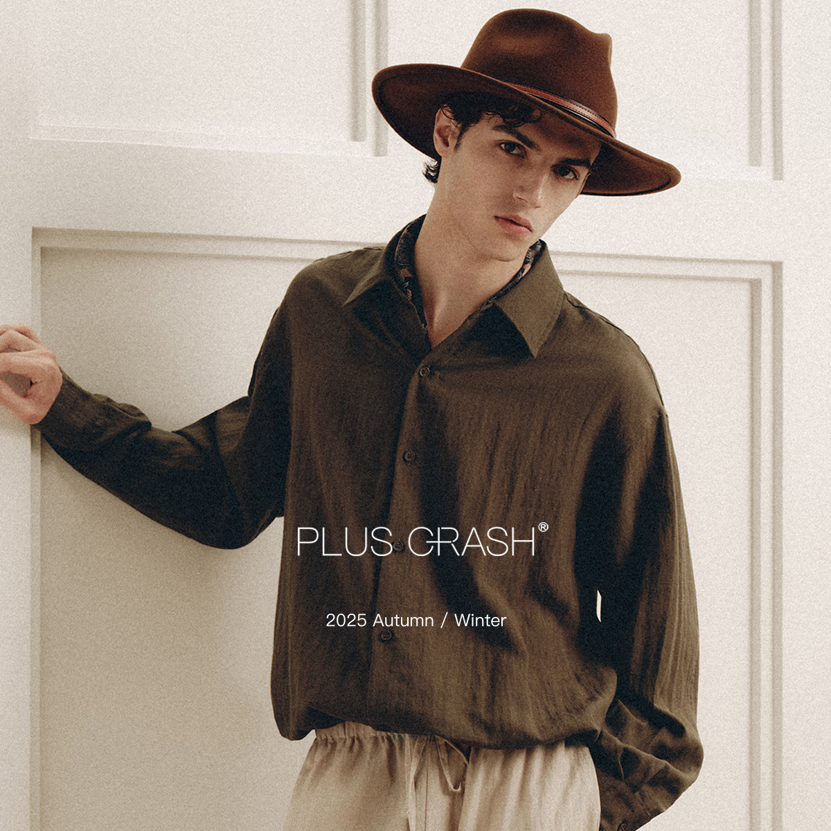 PLUS CRASH秋季老钱风雅痞老钱风松弛感纯色长袖衬衫休闲长裤