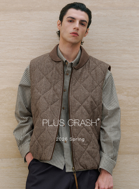 PLUS CRASH冬季新款老钱风绵羊毛加厚菱形棉马甲高级感男装