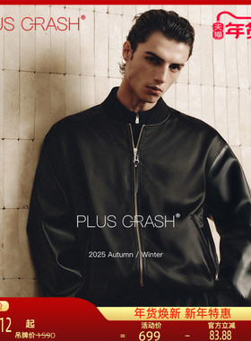 PLUS CRASH2025冬季老钱风拼接Pu飞行服棒球羽绒服保暖夹克外套