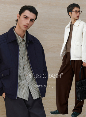 PLUS CRASH冬季新雪丽高效暖绒高级感老钱风结构翻领加厚棉服外套