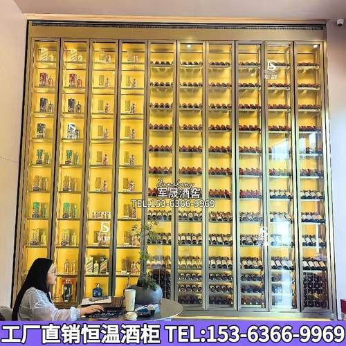 不锈钢酒柜定制欧式餐厅轻奢地下室恒温柜家用酒窖装饰展示红酒架