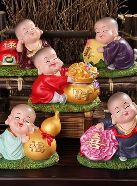 妙工坊 创意可爱小和尚摆件树脂公仔办公室书桌家居车内车载饰品