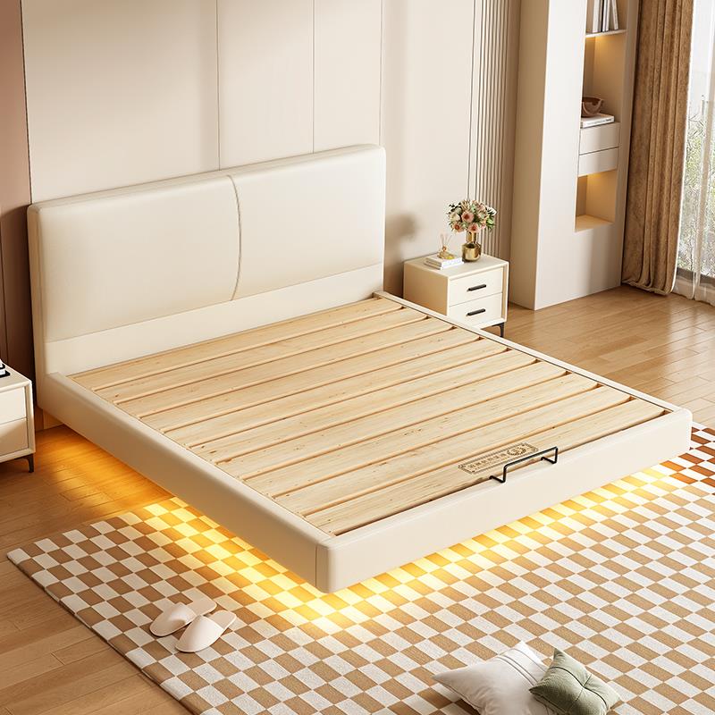 全实木悬浮床小户型齐边薄床头静音互不干扰可定制加厚排骨架床架