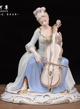 欧式陶瓷大提琴工艺品摆设现代家居客厅卧室装饰品酒柜电视柜摆件
