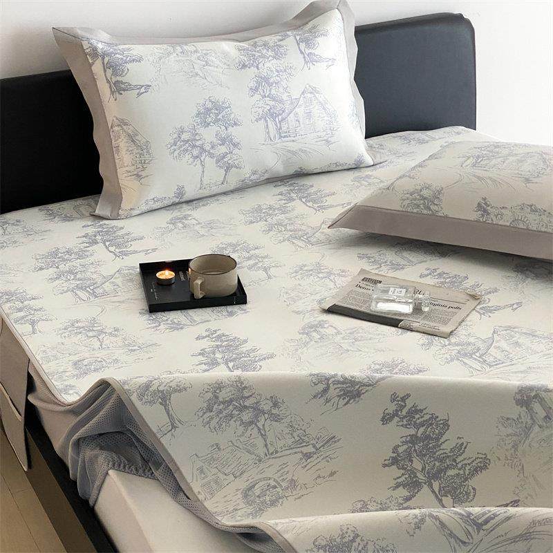 轻奢A类凉感印花冰丝养生席夏季空调席三件套1.8米2m床笠式凉席子,床上用品,冰丝席,淘宝优惠券,粉丝福利购,淘宝优惠卷