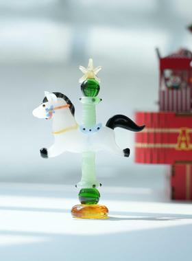 博山琉璃灯工旋转木马摆件纯手工马到成功家居桌面装饰品生日礼物