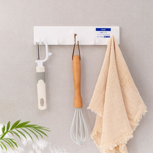 asvel粘钩挂钩一排无痕贴门后厨房免打孔挂杆承重挂毛巾5连勾挂勾