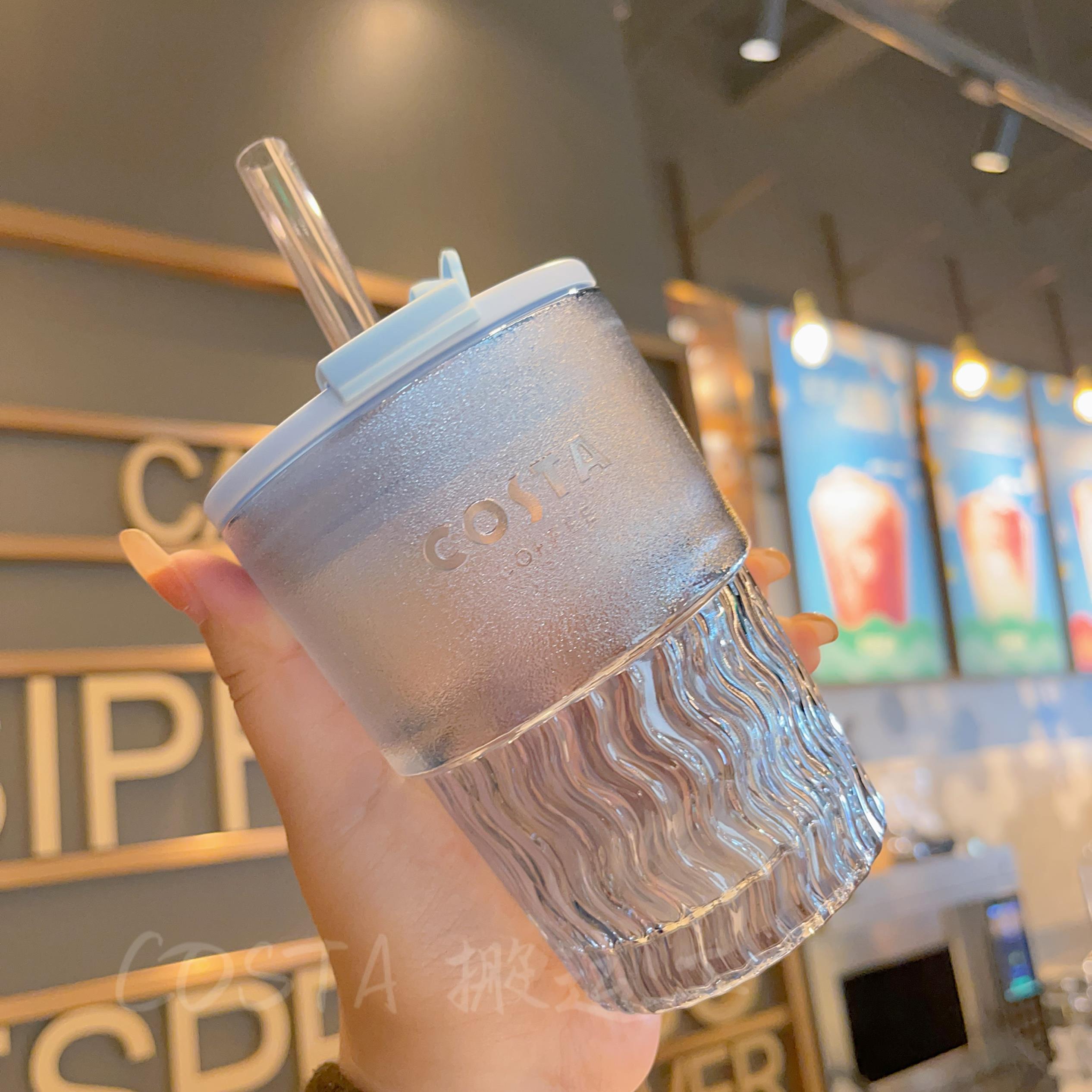 costa极光杯炫彩镭射波纹磨砂吸管杯ins极简水蓝梦幻色牛奶咖啡杯