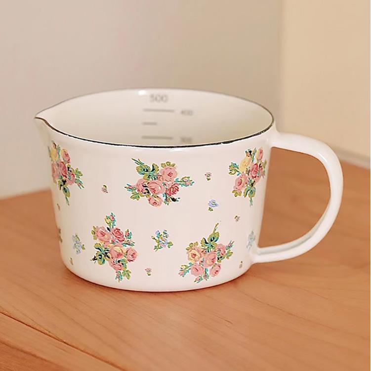 老麦【自制】法式复古小碎花搪瓷烘培量杯牛奶杯早餐杯水杯打蛋碗