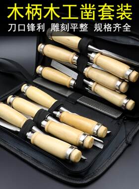 木工雕刻刀平凿木雕工具套装高碳钢木匠凿子根雕刻花凿12件套凿刀
