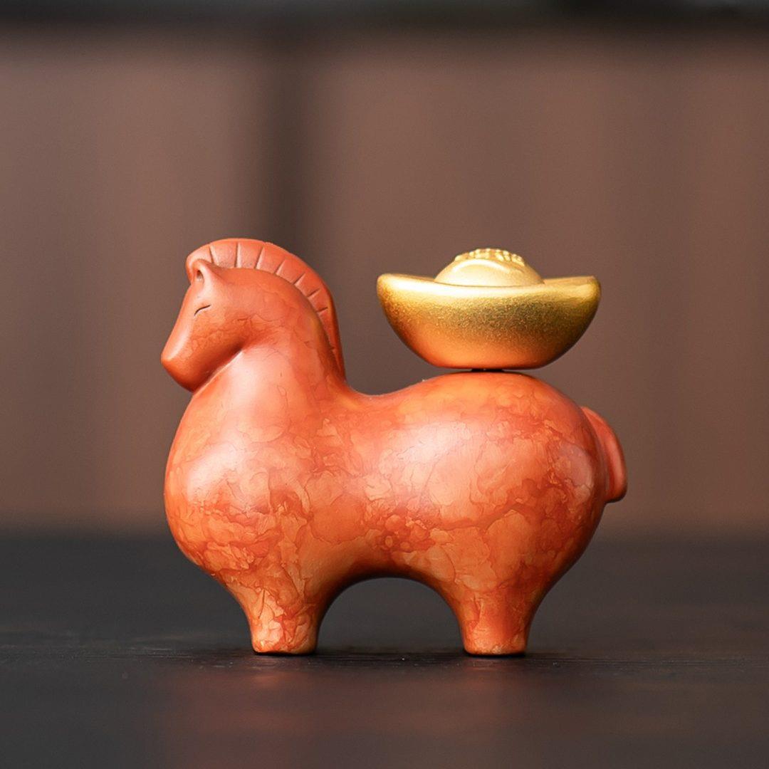 实心黄铜茶宠摆件生肖马造型&middot;马上有钱茶具装饰品