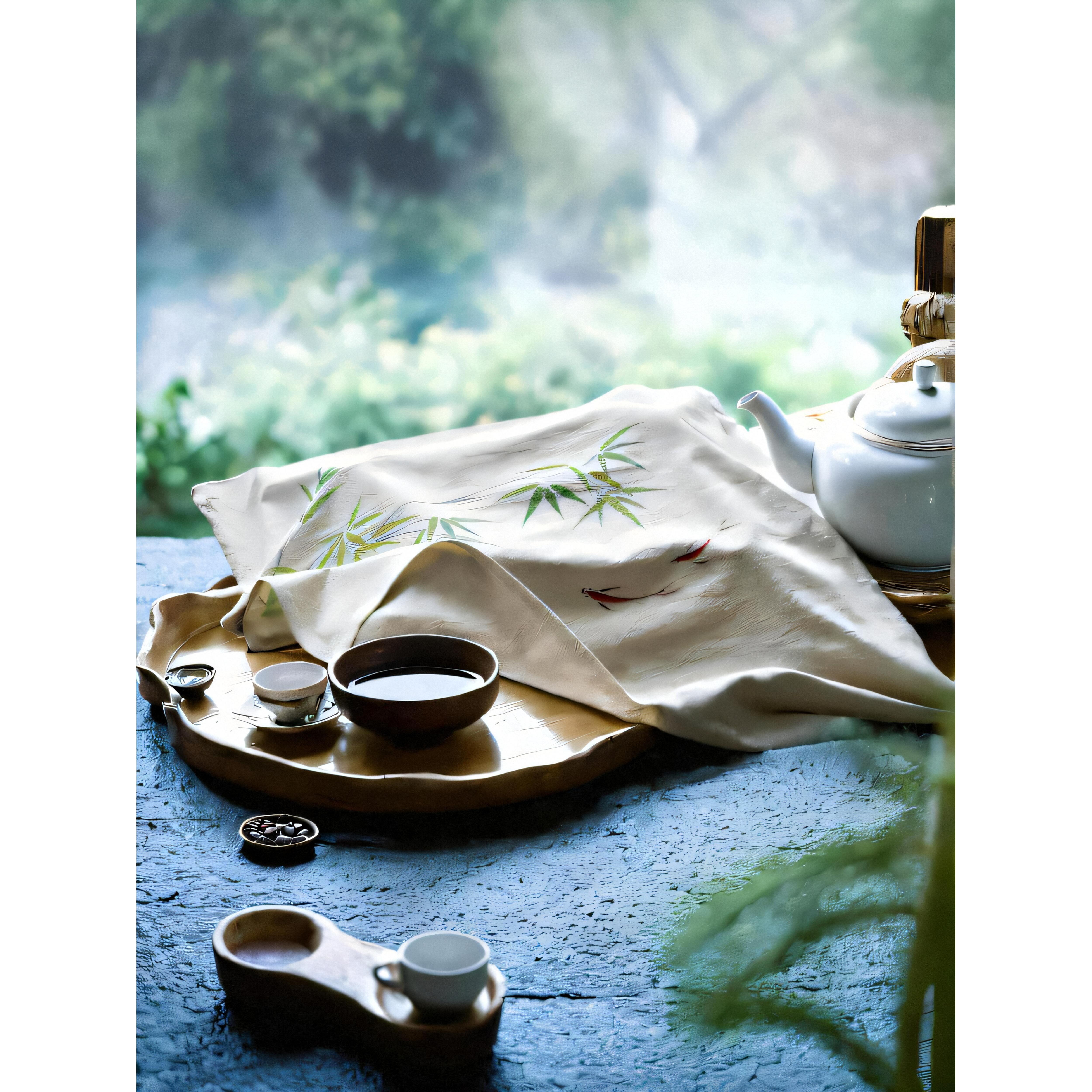 手绘茶盘防尘套布矩形棉麻茶台套巾茶具防尘台布茶杯小方巾