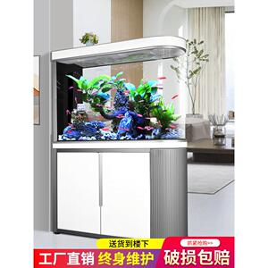 子弹头玻璃超白鱼缸隔断屏风款落地上下底过滤循环水族箱2023新款