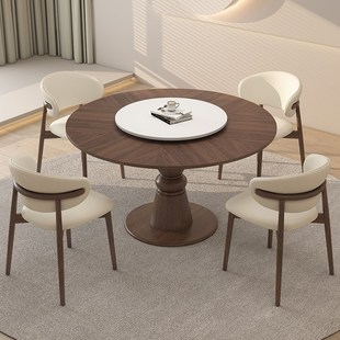 全实木餐桌圆桌家用色奶油中古风高级感圆形小户型饭桌子