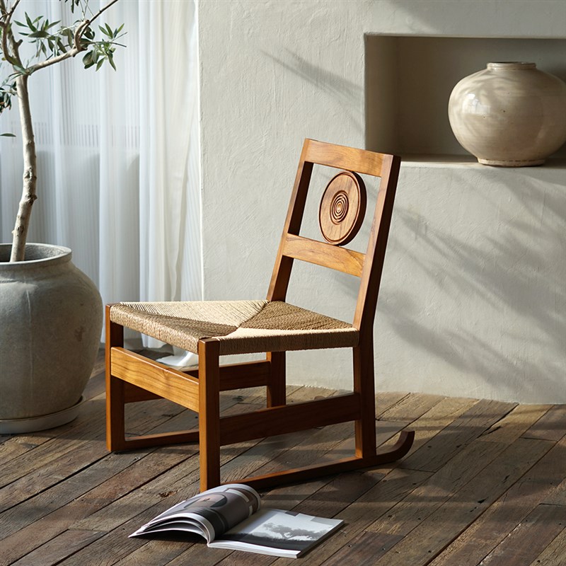 MUNA缅甸柚木单人休闲椅中古风单人沙发椅侘寂风宿实木草编会客椅