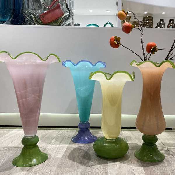中古风手工琉璃花干花餐桌家居简约级感法式复古桌面摆件花器