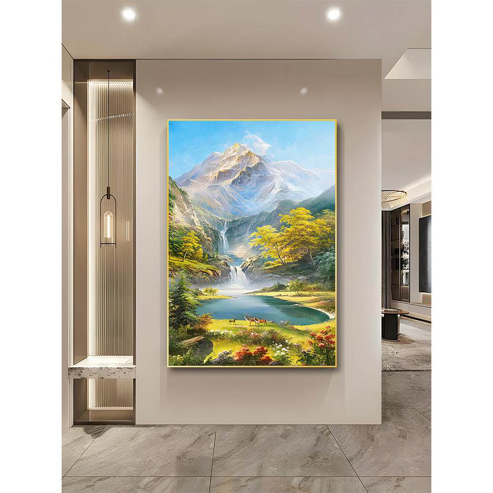 日照金山客厅玄关挂画沙发背景墙落地装饰画现代简约聚宝盆山水画