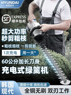 韩国现代电动修剪机树篱修剪机枝剪可充电锂电池修剪机绿化花园