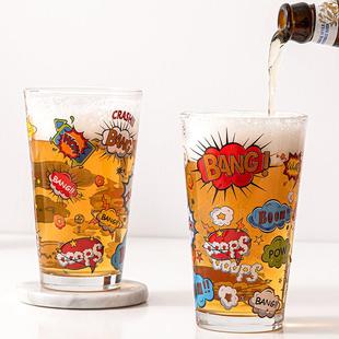 卡图案印花玻璃杯 创意爆炸花纹杯耐热牛奶饮料啤酒杯男女ins个性
