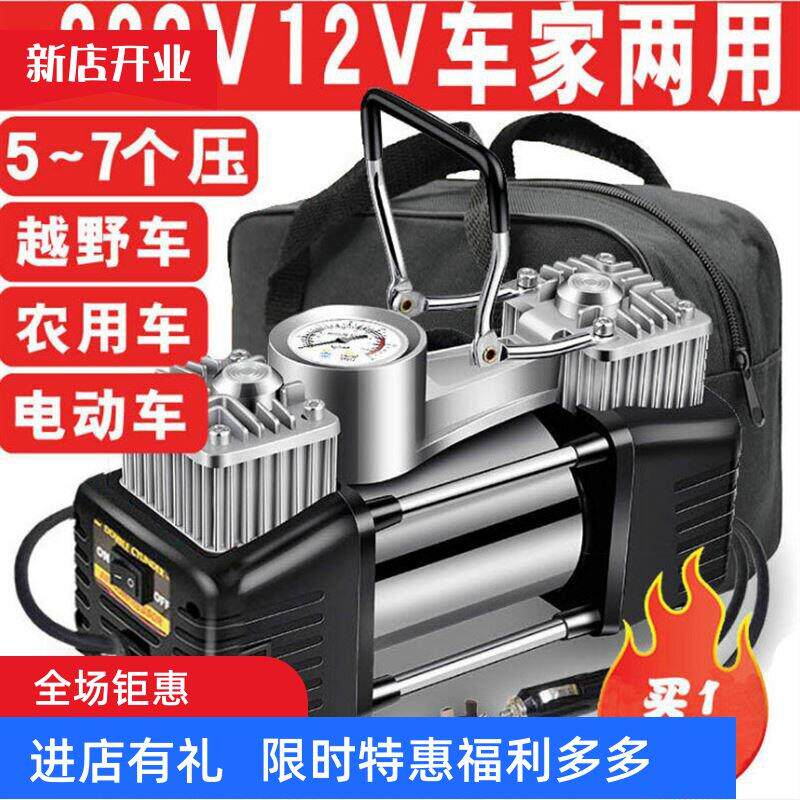 家用充气泵12V220V车家两用双缸高压打气泵汽车电动车农用打气筒
