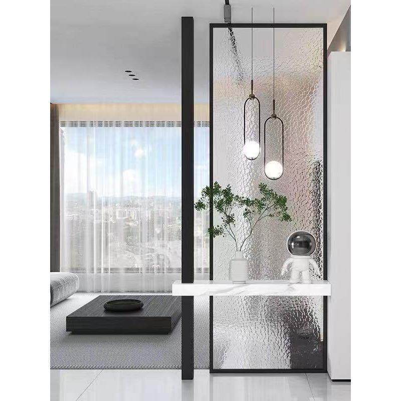 超白艺术钢化玻璃屏风隔断大理石台面带立柱客厅入户玄关遮挡隔断