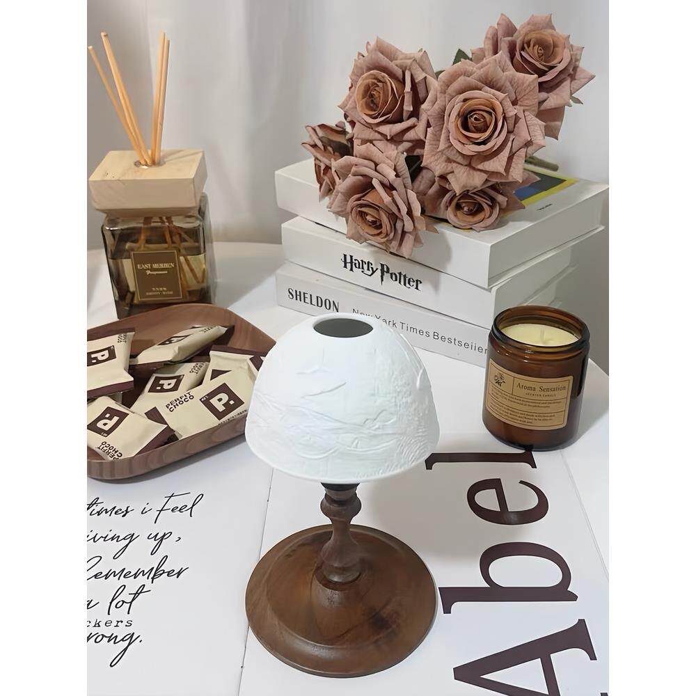 北美黑胡桃覆古烛台装饰香薰蜡烛浮雕骨瓷透光罩餐桌边柜气氛装饰