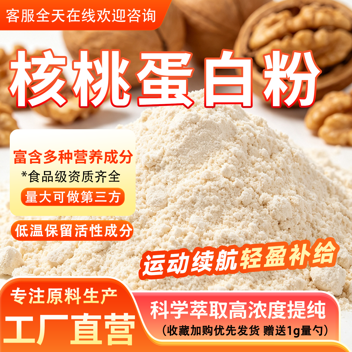 核桃蛋白粉80% 核桃提取物 水溶性食品级核桃分离蛋白粉营养补剂