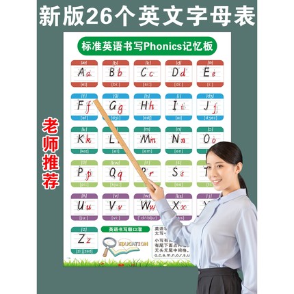 26个英文字母表挂图标准书写小学生英语 aoe汉语拼音表大小写墙贴