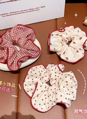 甜美红色波点大肠马尾发圈发绳丸子2025高级头饰发饰新款红色头绳