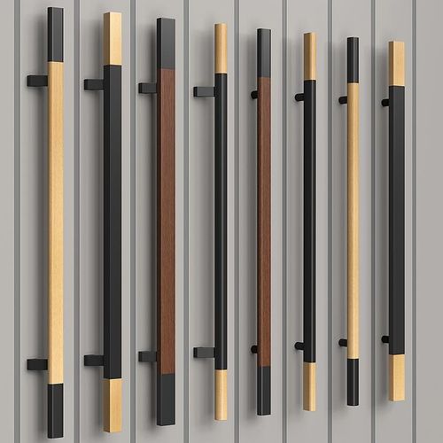 新现代极简玻璃门原木拉手酒店会所有框推拉对开门拉手实木门把手