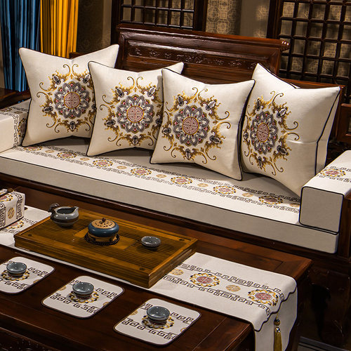 红木沙发坐垫棉麻罗汉床垫古典椅垫定制实木沙发垫加厚海绵乳胶垫