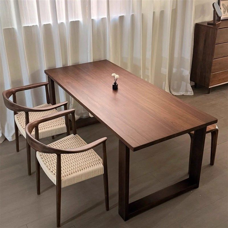 北美黑胡桃木莫比恩餐桌原木茶桌书桌榫卯大板长桌中古风实木饭桌