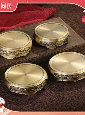 纯铜聚宝盆百福缸底座黄铜莲花底座圆形中式复古装饰摆件家居铜器